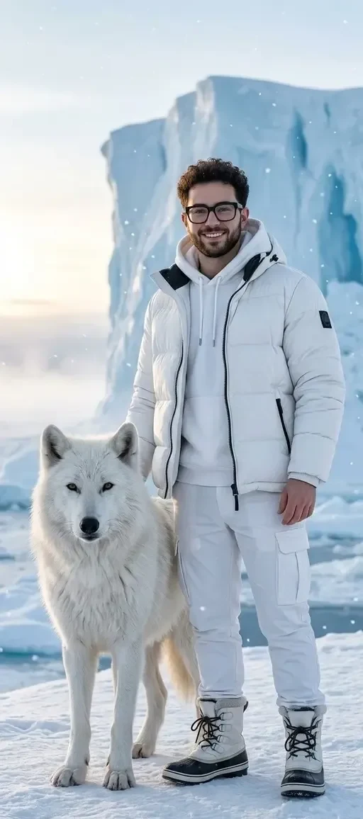 stylish winter outfit with white wolf