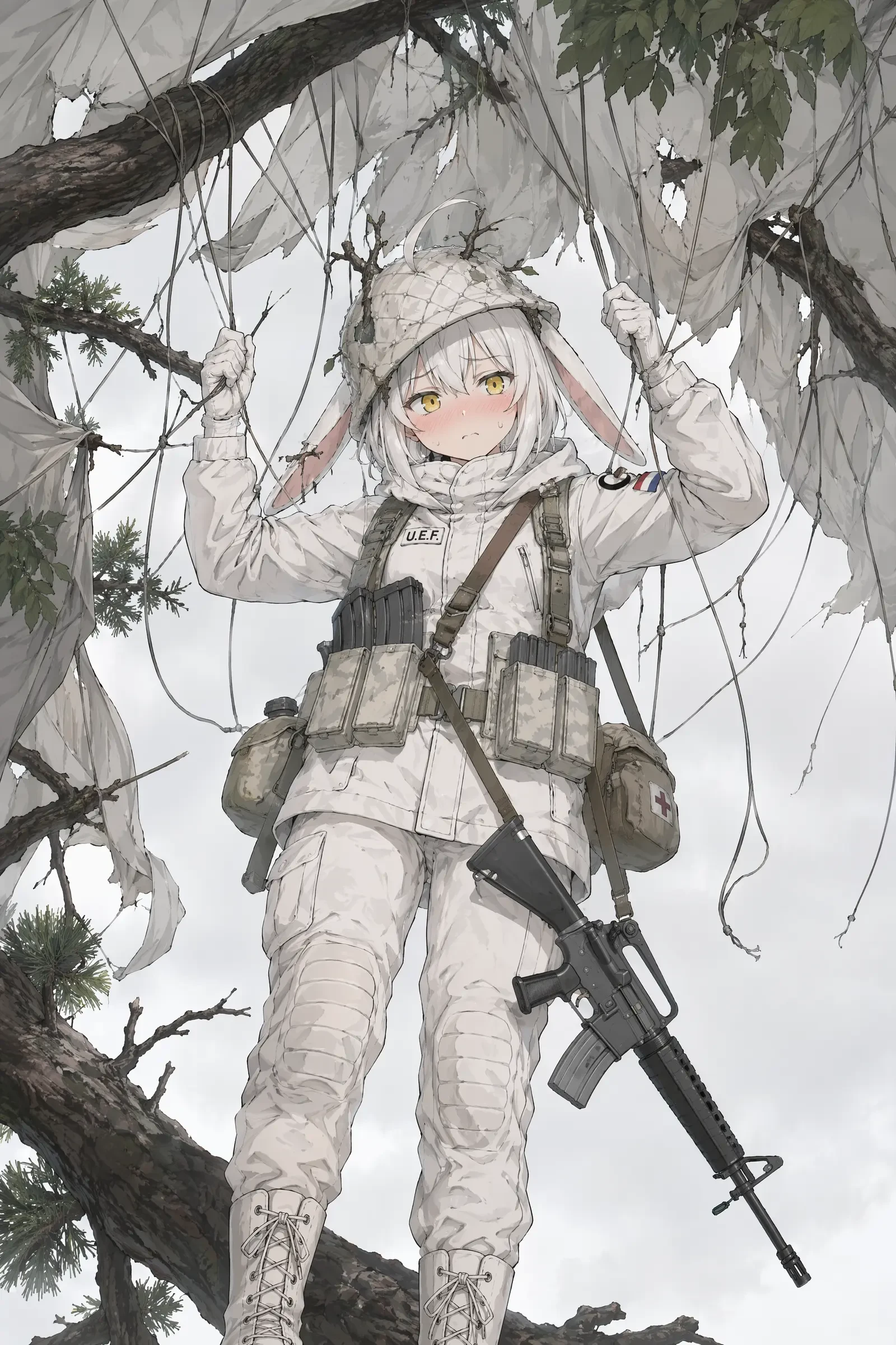 Embarrassed Rabbit Girl Parachute Failure Illustration