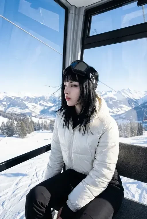 winter ski gondola lifestyle portrait