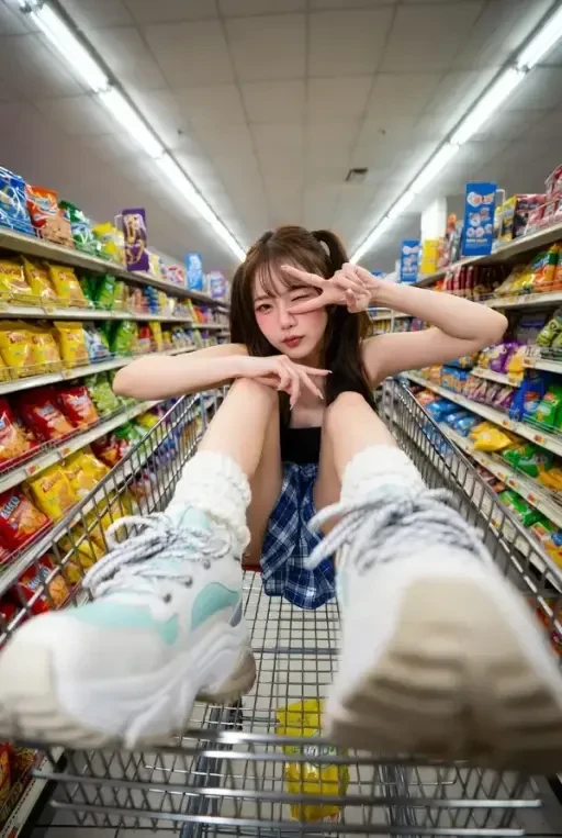 Fisheye Portrait Supermarket Shopping Cart