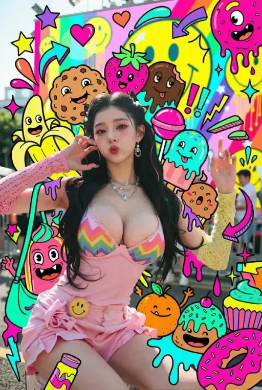 photorealistic person pop art sweets monsters