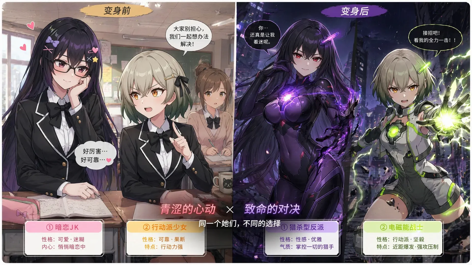 Character Transformation Contrast Illustration
