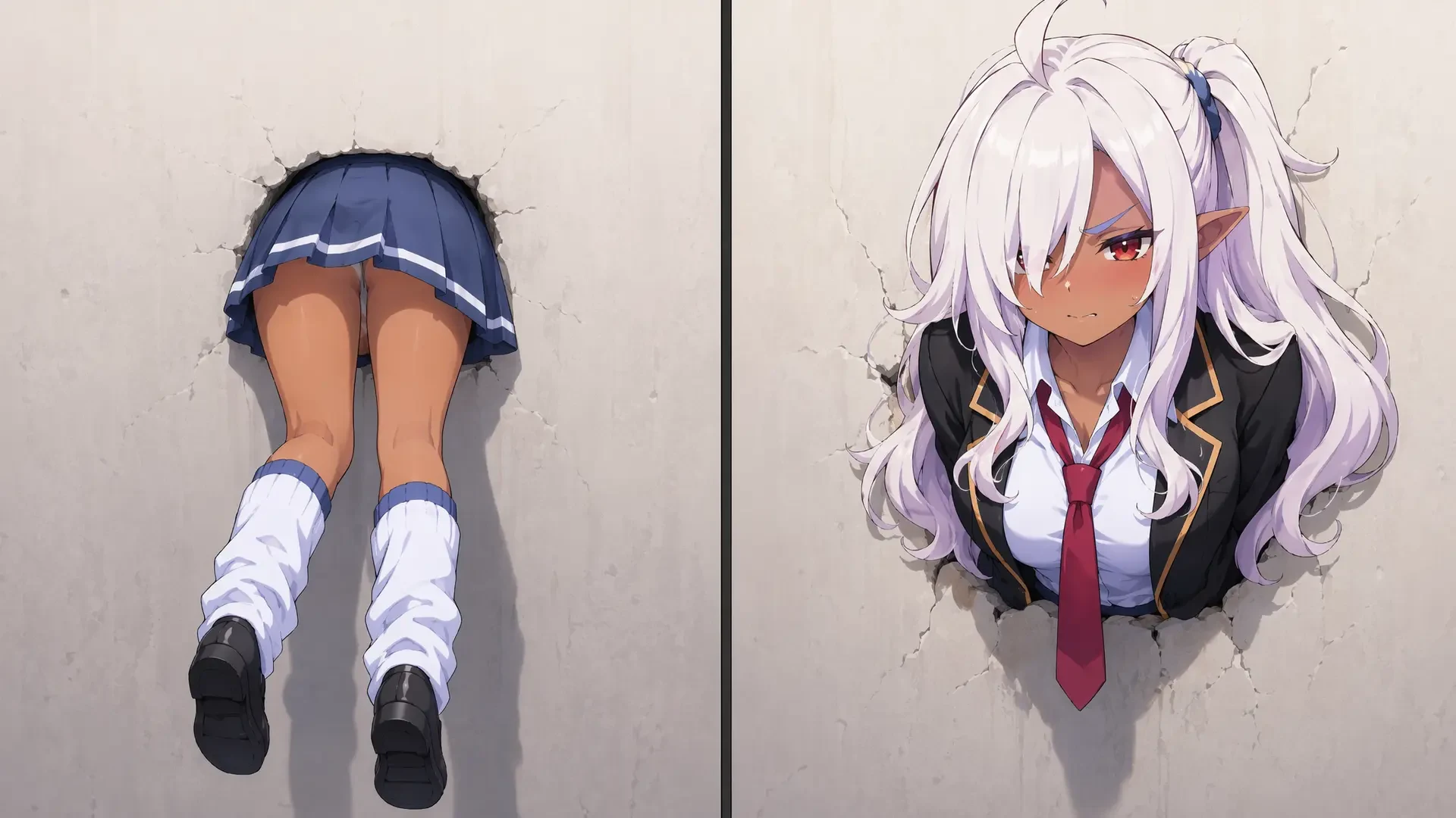 Anime Character Stuck In Wall Split View
