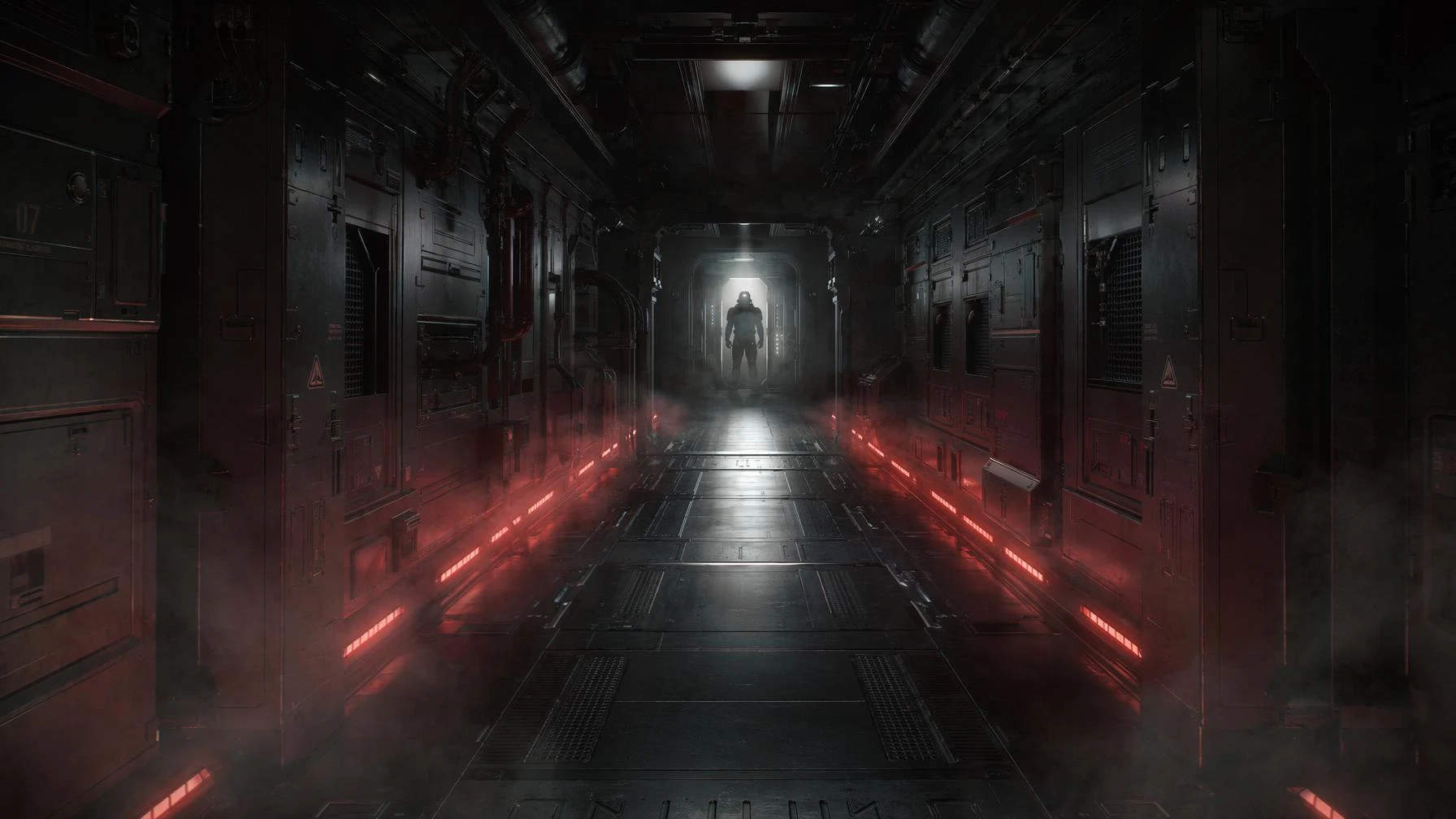 cinematic sci-fi spaceship corridor