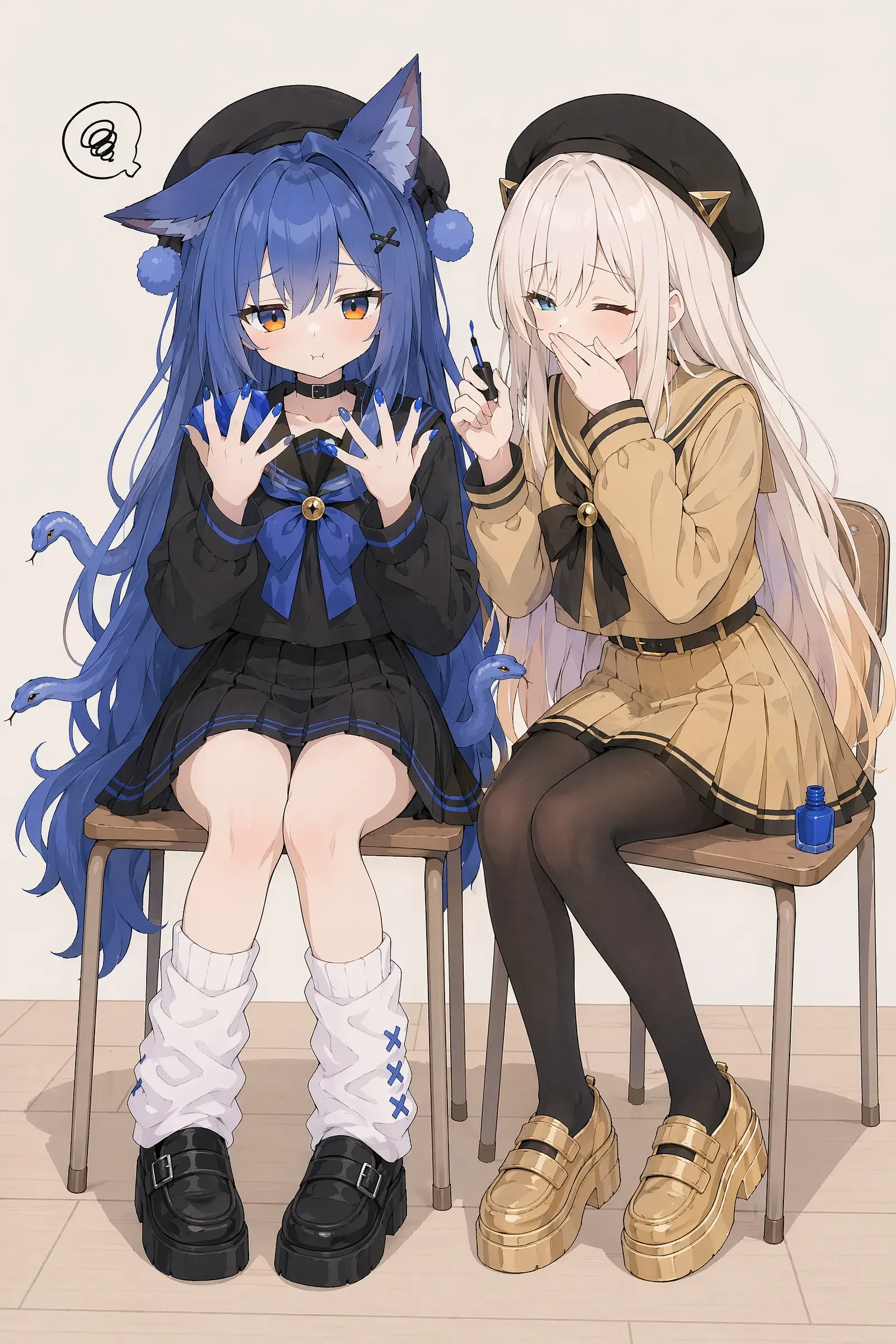 Minimalist Anime Girls Painting Nails Illustration