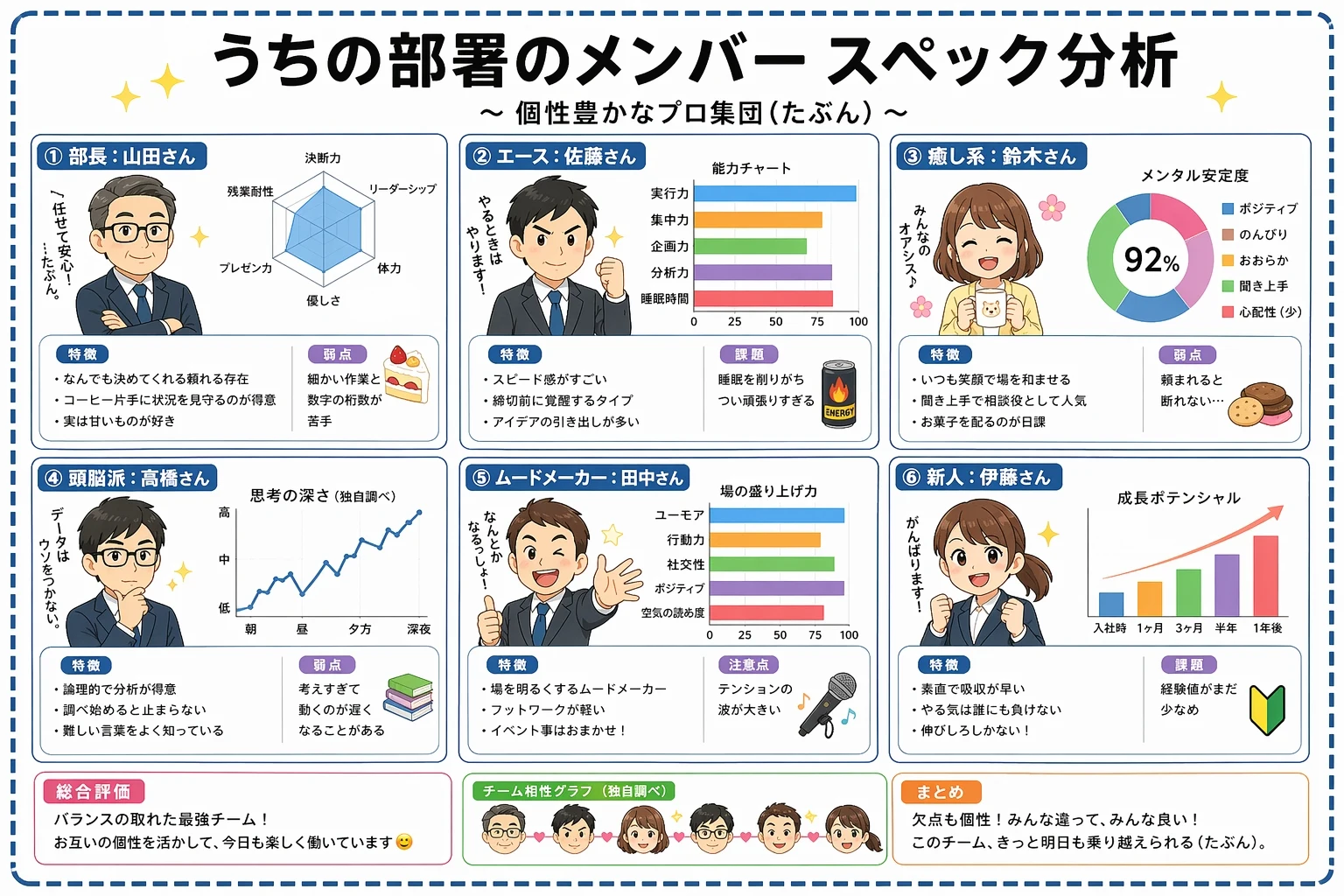Japanese Team Member Analysis Infographic