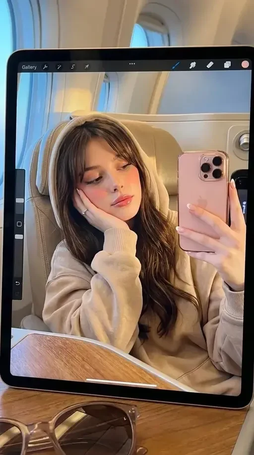 iPad reflection in airplane cabin