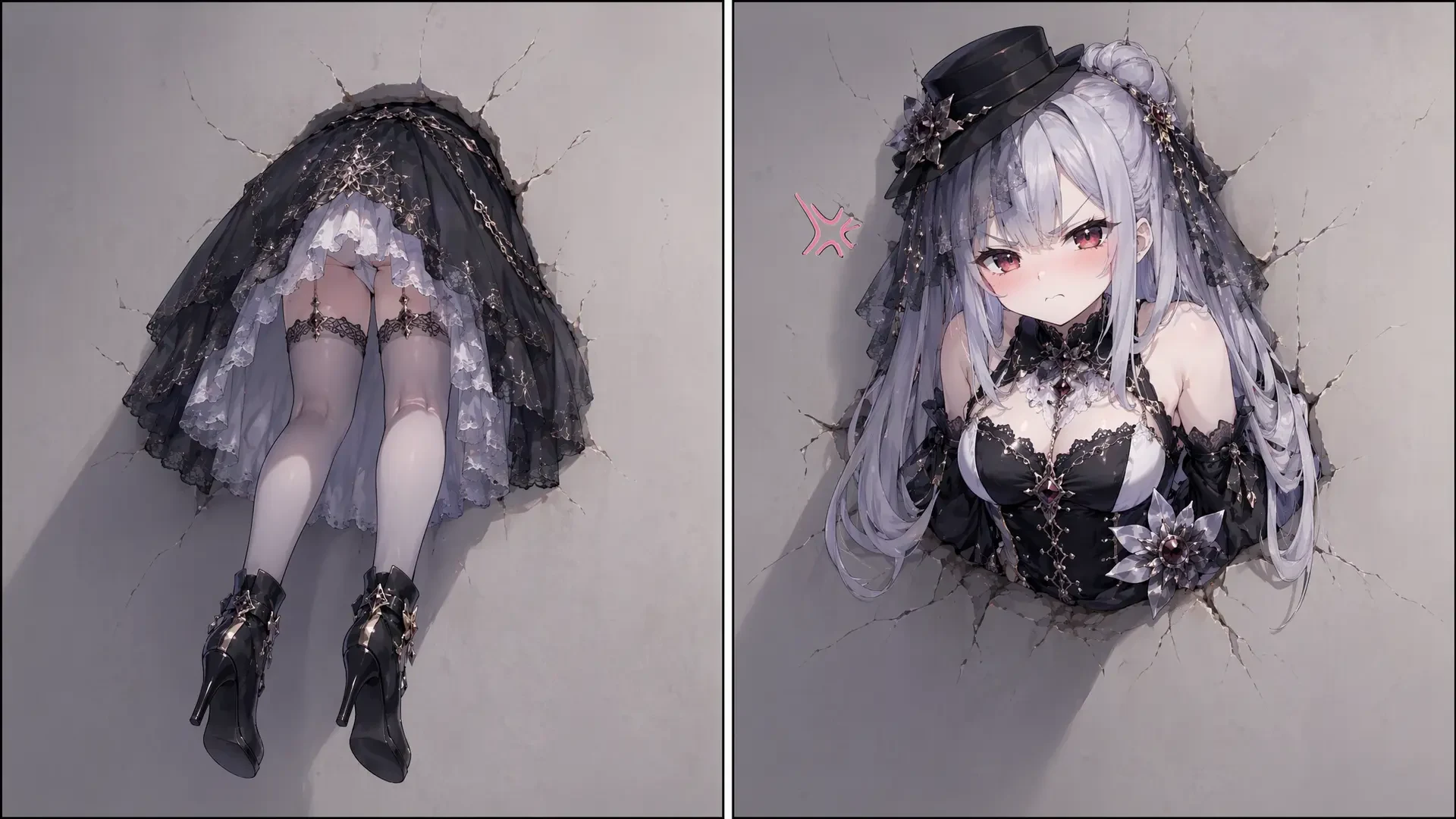 Anime Character Stuck In Wall Split Panel