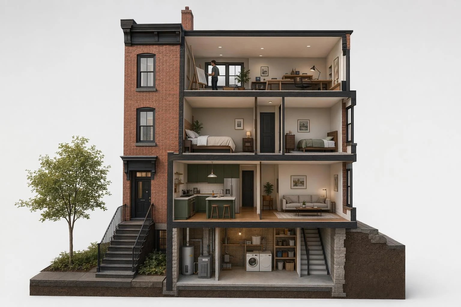 3d architectural section cut townhouse