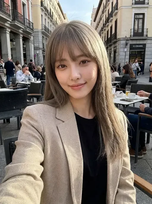 Candid Madrid Cafe Selfie