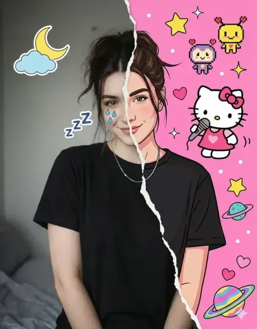 Split Realistic and Cartoon Portrait Effect