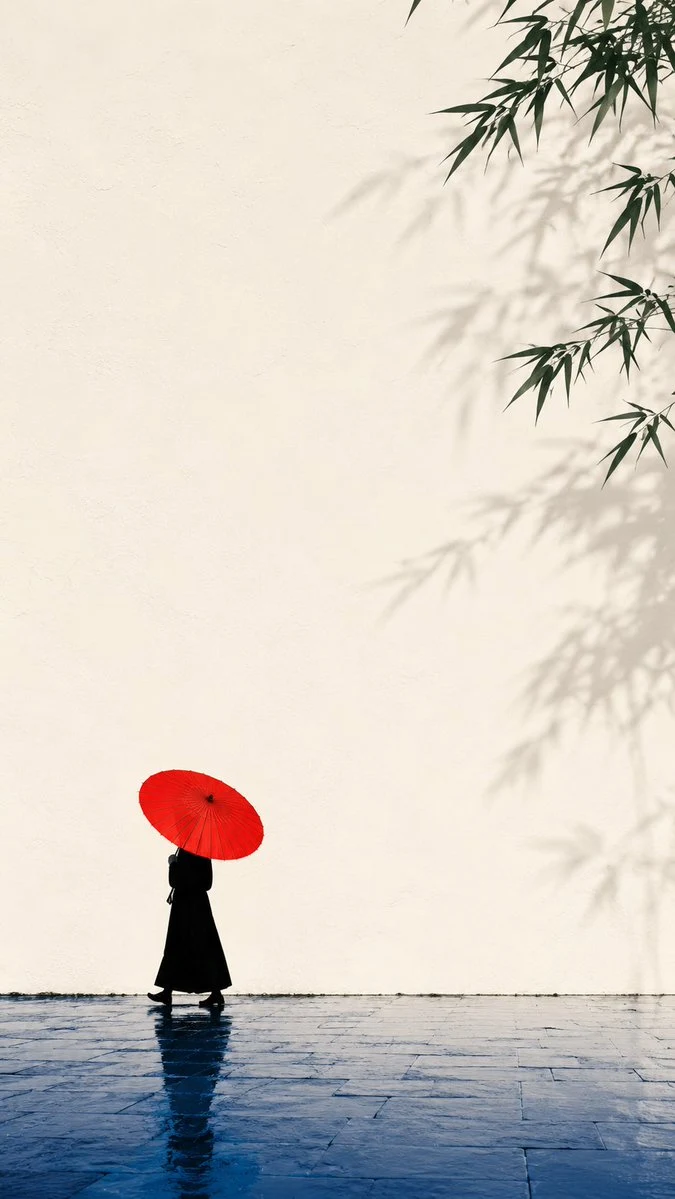 Minimalist Zen Oriental Poster Red Umbrella