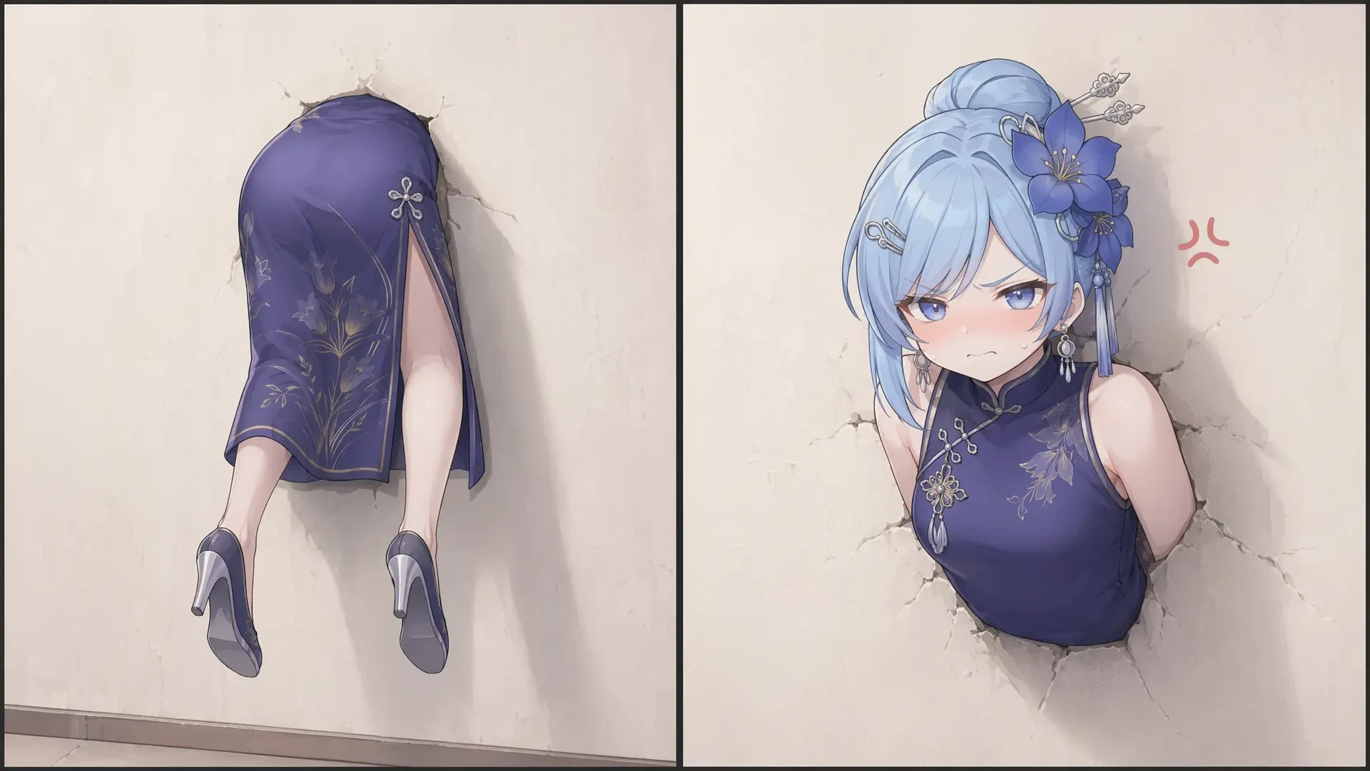 Anime Character Stuck In Wall Illustration