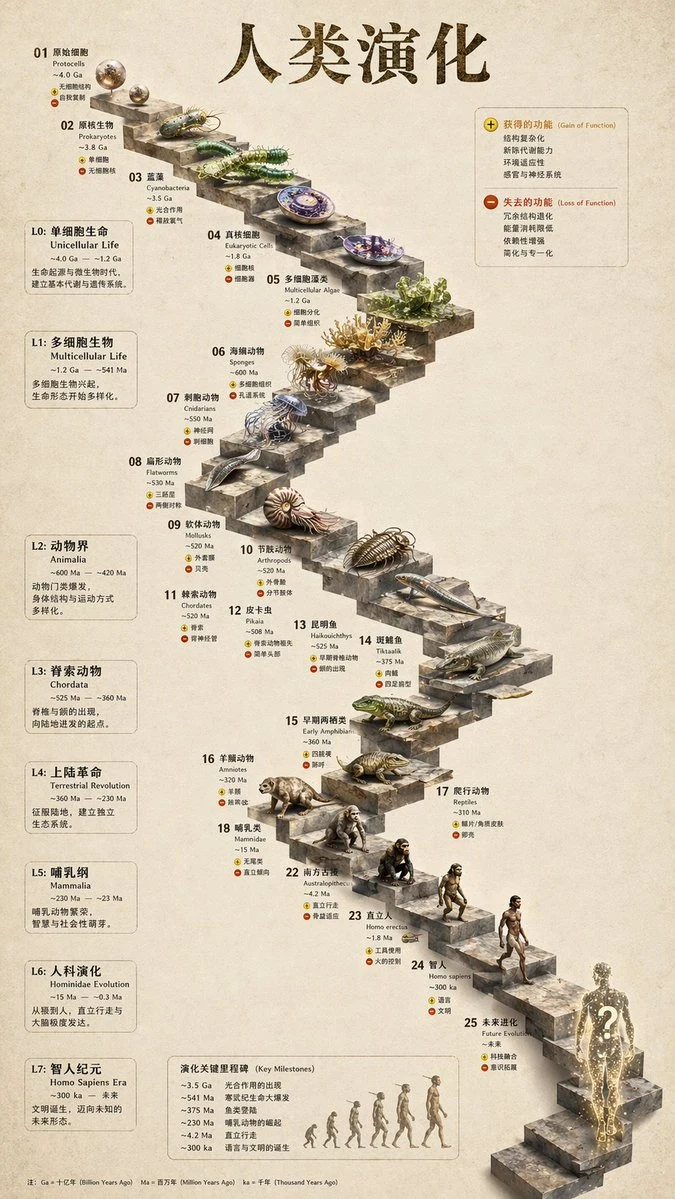 3D Human Evolution Timeline Infographic
