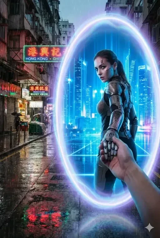cyberpunk portal transition reality