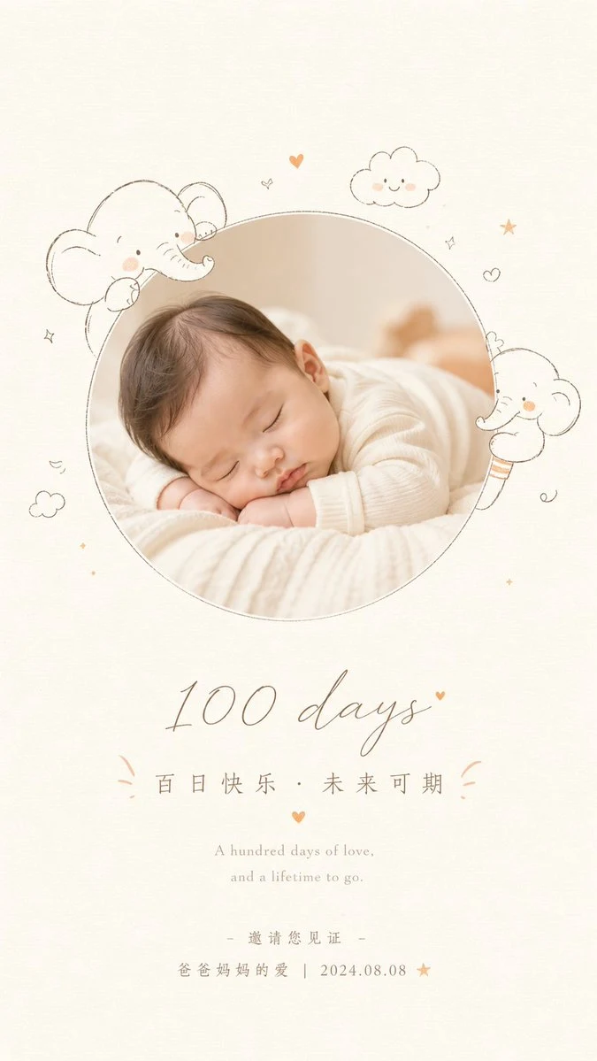 Minimalist Newborn 100 Days Celebration Card