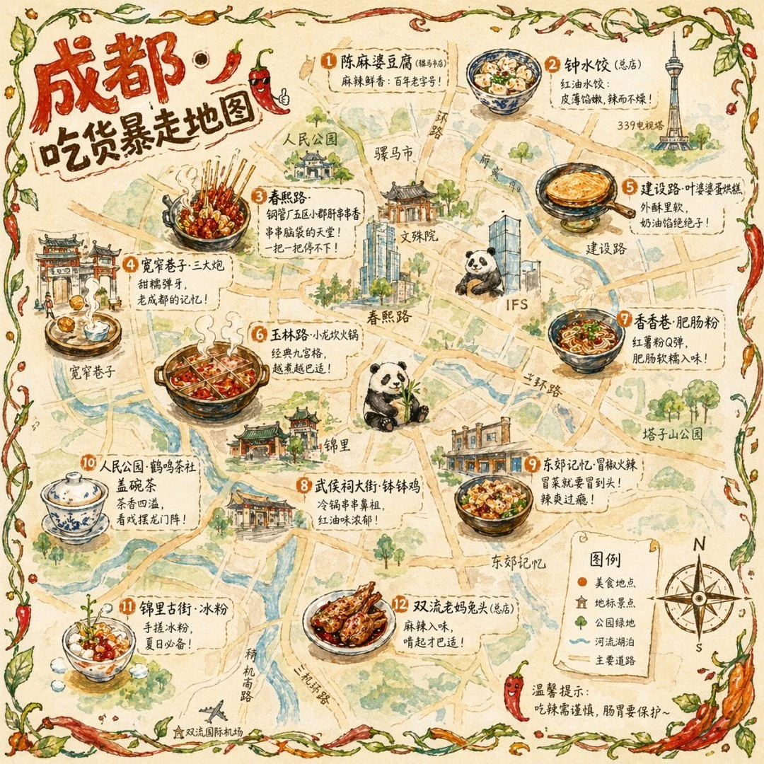 Hand-drawn City Food Map Infographic