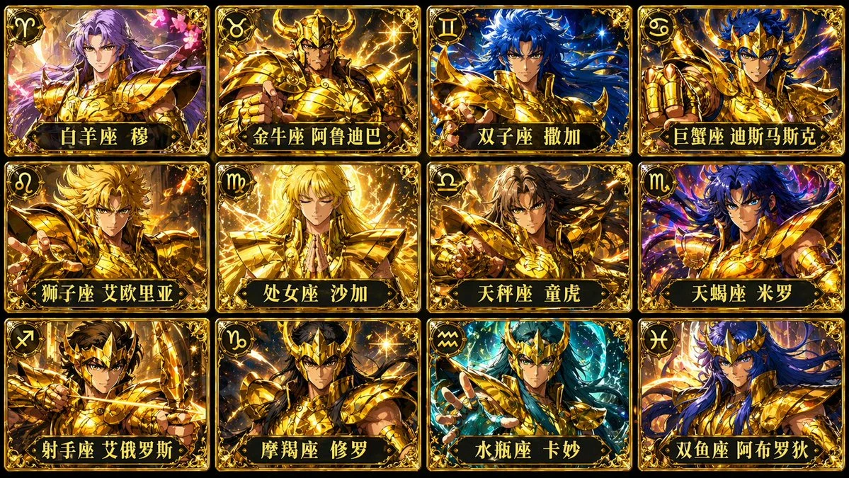saint seiya gold saints card grid