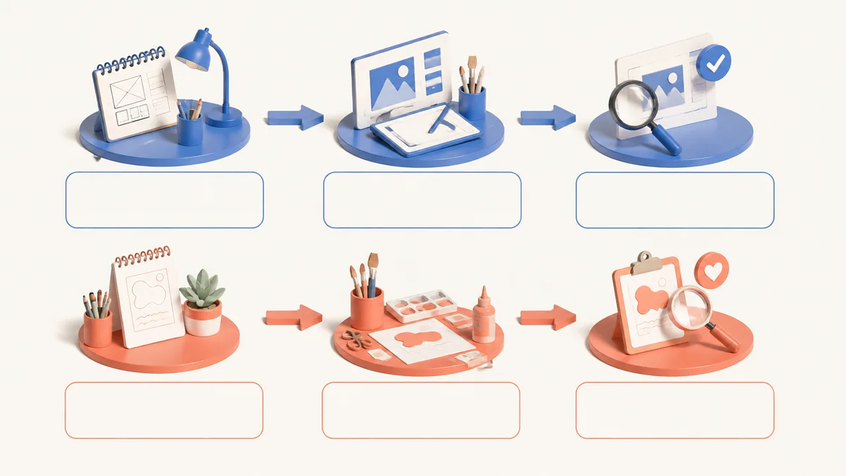 Two-path creative process comparison infographic concept