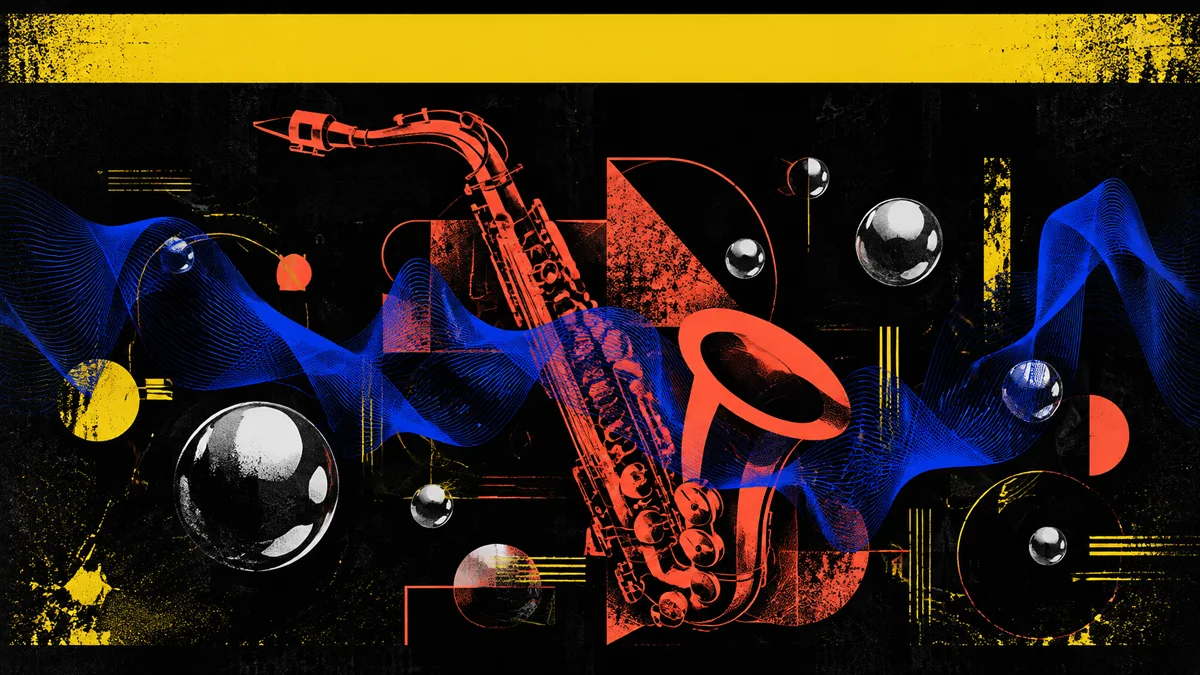 Experimental electronic jazz poster artwork with rhythmic shapes